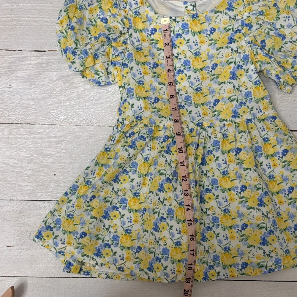 Precious Cotton Lined Janie and Jack Yellow & Blue Floral Puff-Sleeve Dress 4